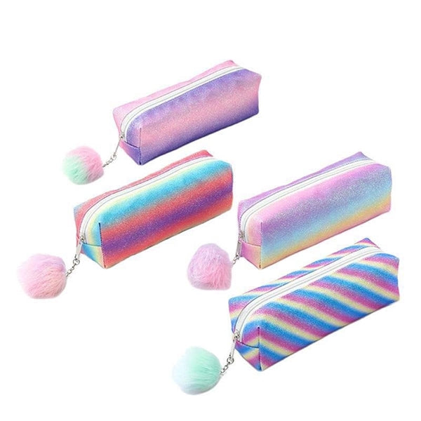 Rainbow Pencil Case With Plush Ball