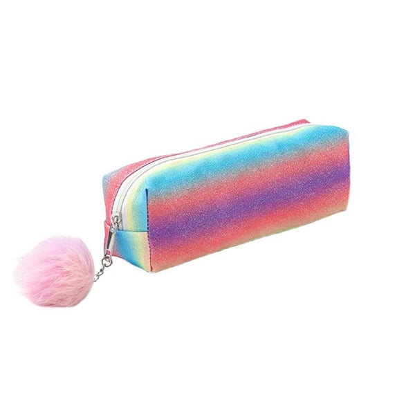 Rainbow Pencil Case With Plush Ball