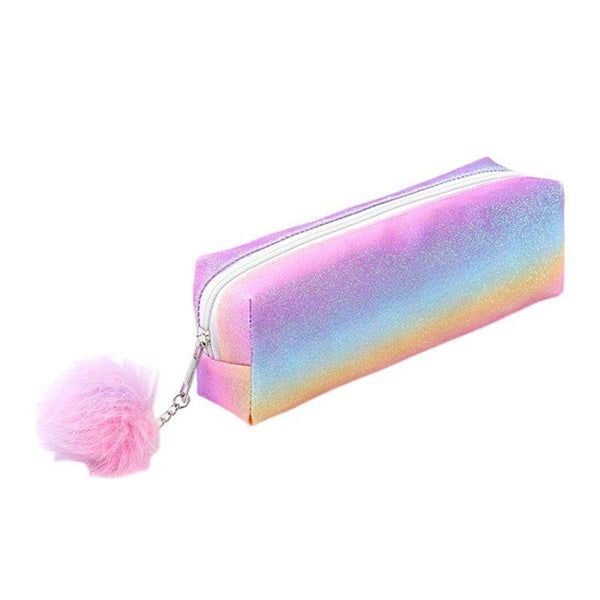 Rainbow Pencil Case With Plush Ball