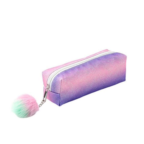 Rainbow Pencil Case With Plush Ball