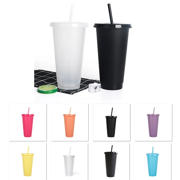 24oz Double-Layer Plastic Frosted Straw Cup with Lids