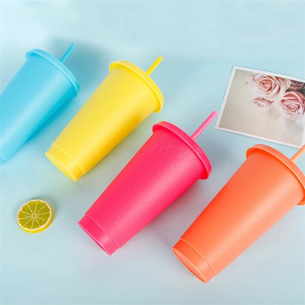 24oz Double-Layer Plastic Frosted Straw Cup with Lids