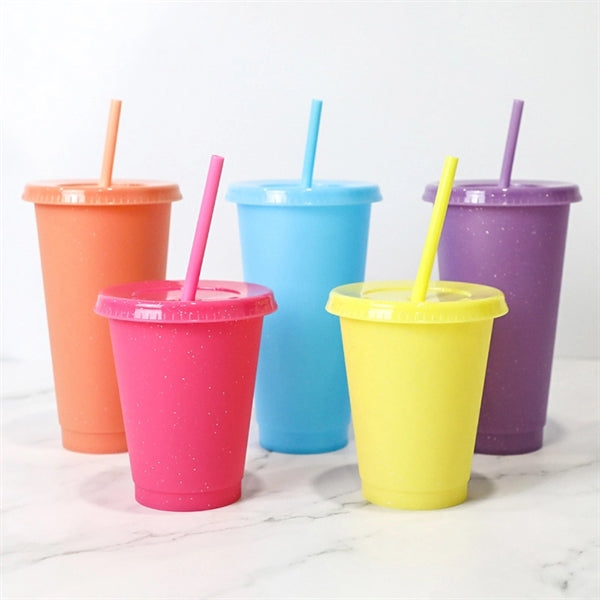 24oz Double-Layer Plastic Frosted Straw Cup with Lids