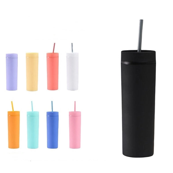 16oz Double-Layer Plastic Frosted Straw Cup with Lids