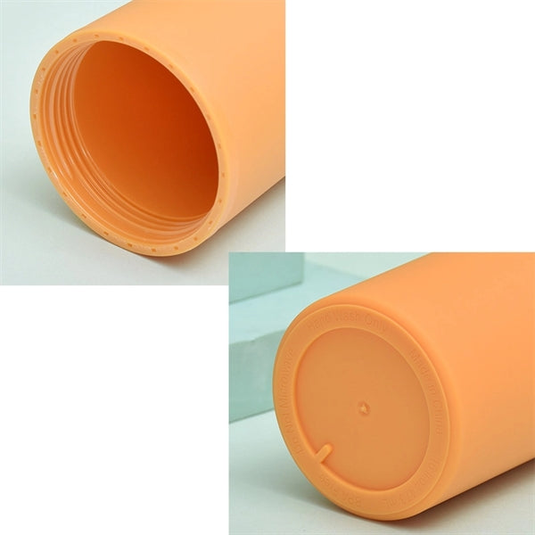 16oz Double-Layer Plastic Frosted Straw Cup with Lids