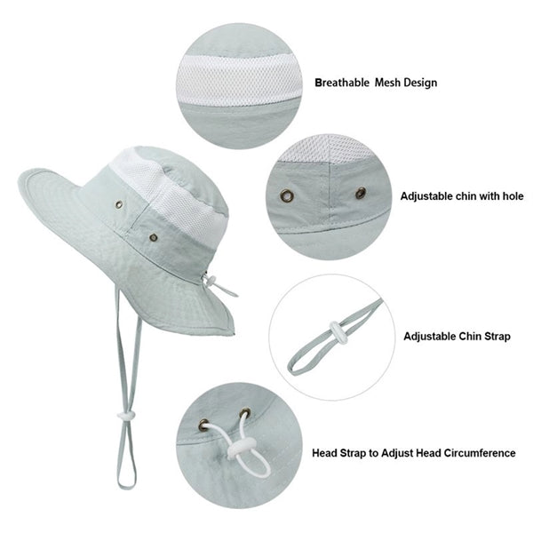 Outdoor Wide Brim Kid Sun Bucket Safari Mesh Hat