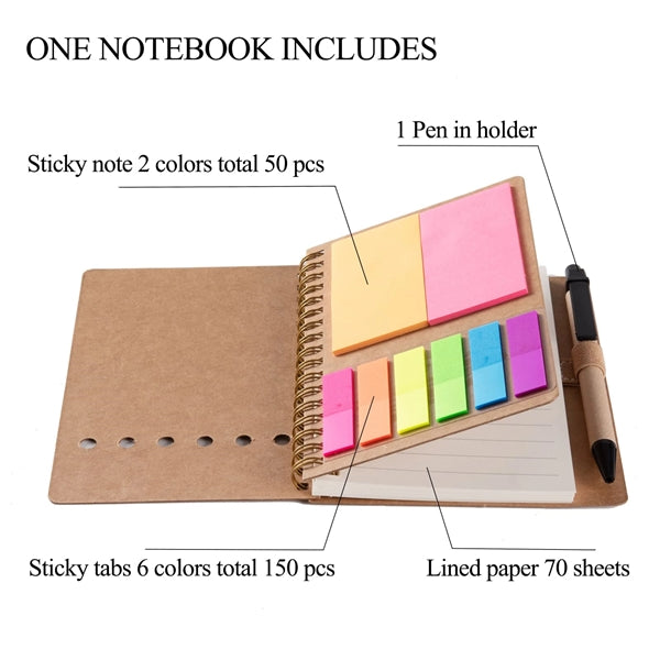Pocket Spiral Notebook with Sticky Notes&Pen