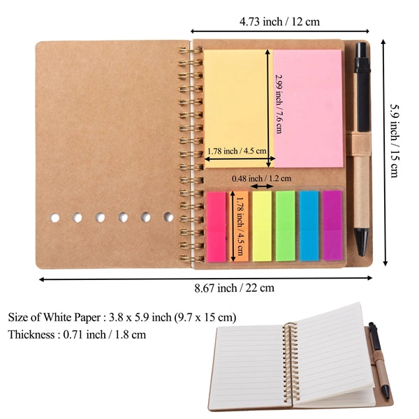 Pocket Spiral Notebook with Sticky Notes&Pen