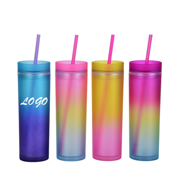 Colorful Plastic Tumblers with Lids Straw 16oz
