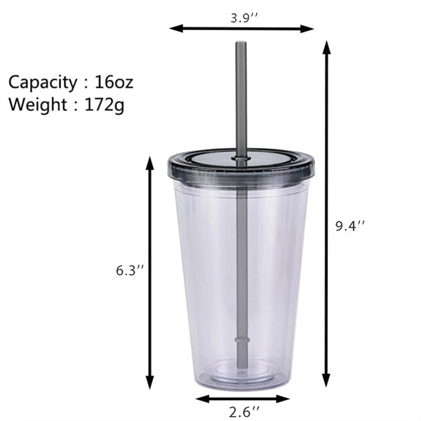 16oz Plastic Clear Tumblers with Lids Straw Coffee Cup