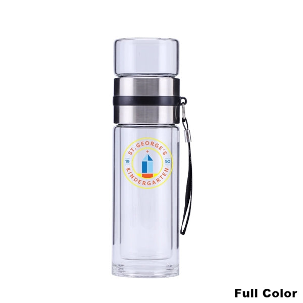 12/15 oz Double Wall Glass Tea Tumbler Bottle with Strainer