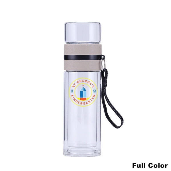 12/15 oz Double Wall Glass Tea Tumbler Bottle with Strainer