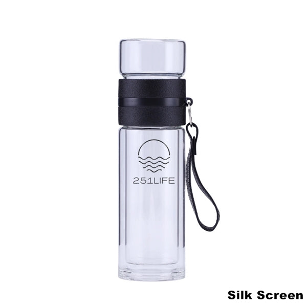 12/15 oz Double Wall Glass Tea Tumbler Bottle with Strainer