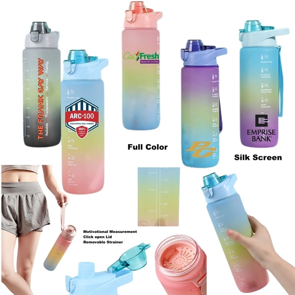 1 Liter Water Bottle With Motivational &Time Marking Straw