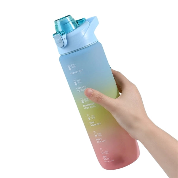 1 Liter Water Bottle With Motivational &Time Marking Straw
