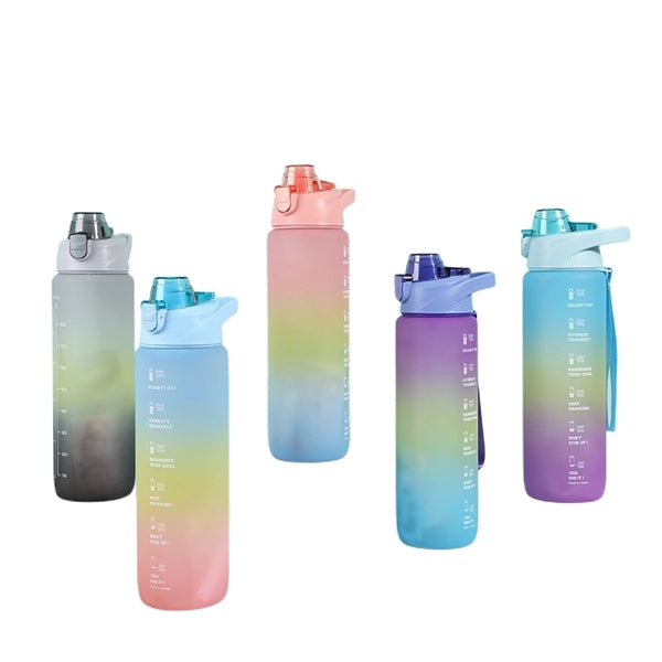 1 Liter Water Bottle With Motivational &Time Marking Straw