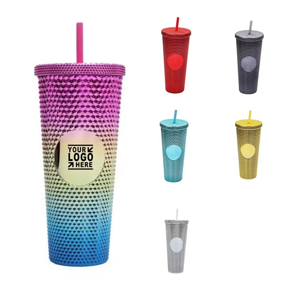24Oz Studded Matte Laser Plating Tumbler W/Straw