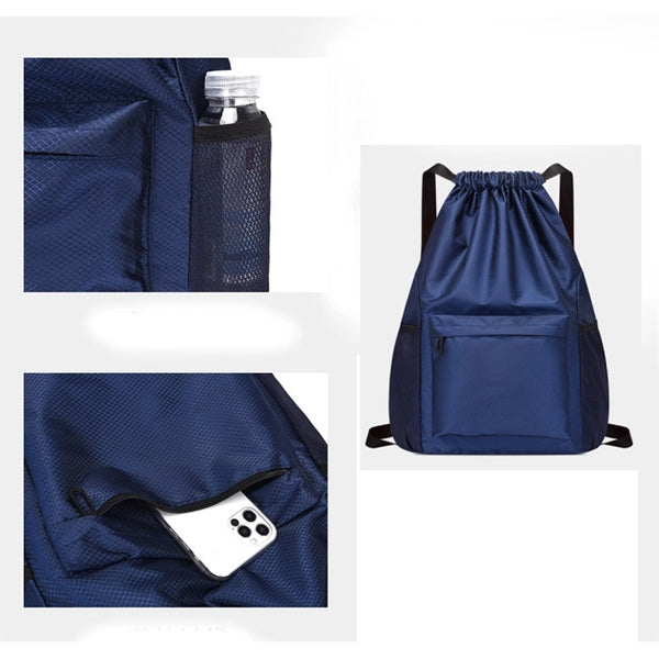 Waterproof Drawstring Gym Backpack Bag With Front Pocket
