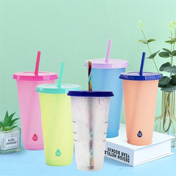 24oz Summer Color Changing Cold Drink Straw Cup with Lid