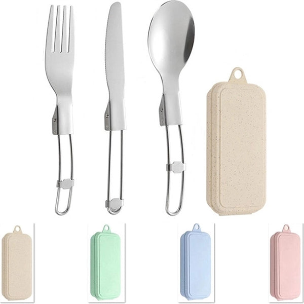 Stainless Steel Folding Utensil Fork Knife Spoon with Case