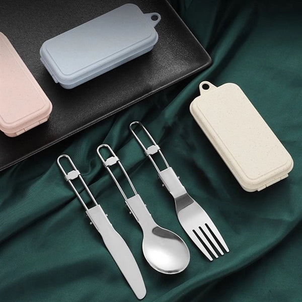 Stainless Steel Folding Utensil Fork Knife Spoon with Case