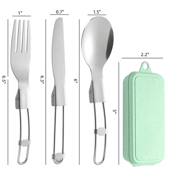 Stainless Steel Folding Utensil Fork Knife Spoon with Case