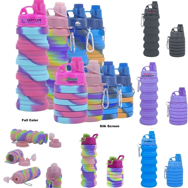 16 oz Silicone Collapsible Water Bottle with Twist Cap