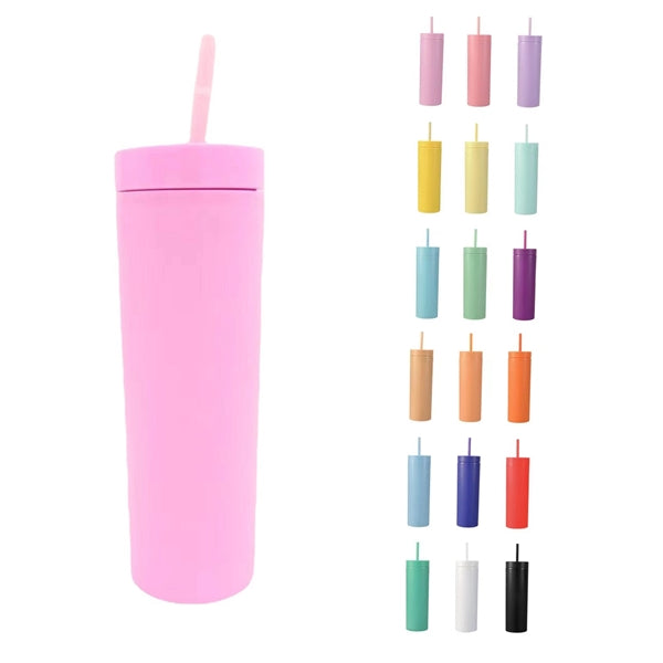 16Oz Double Plastic Frosted Cup With Straw