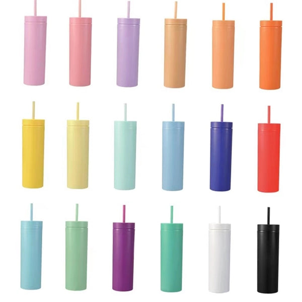 16Oz Double Plastic Frosted Cup With Straw