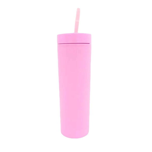 16Oz Double Plastic Frosted Cup With Straw