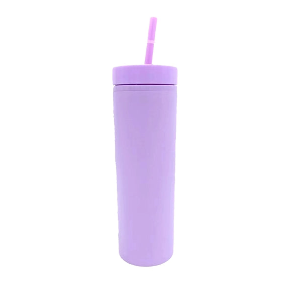 16Oz Double Plastic Frosted Cup With Straw