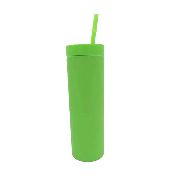 16Oz Double Plastic Frosted Cup With Straw