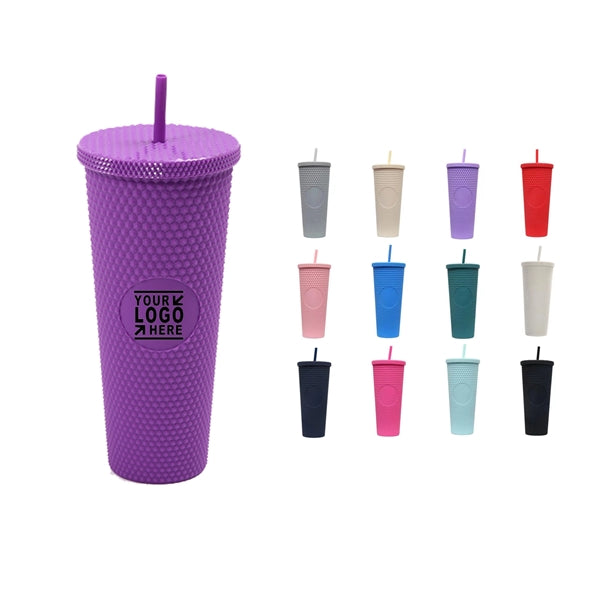 24Oz Double Plastic Durian Cup With Straw