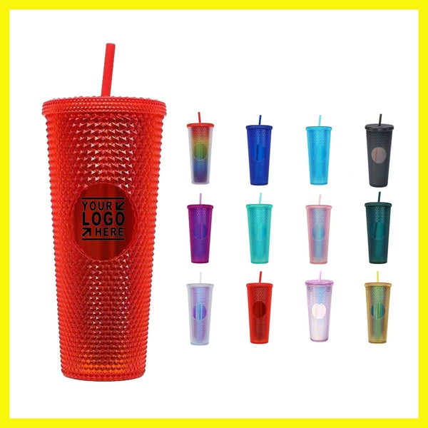 24Oz Double Plastic Lasers Durian Cup With Straw