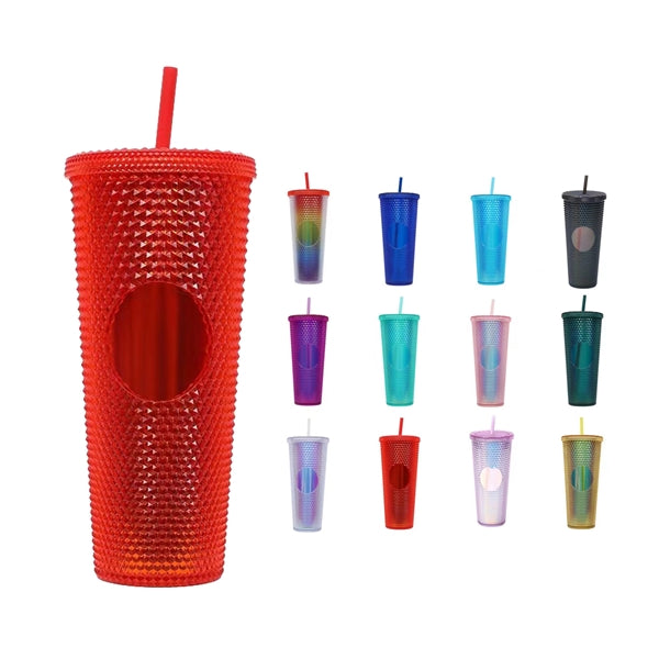 24Oz Double Plastic Lasers Durian Cup With Straw