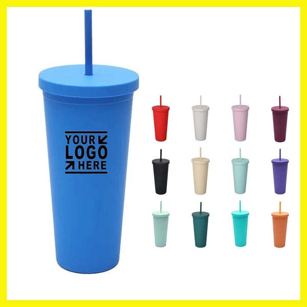 24Oz Double Plastic Outdoor Straw Cup