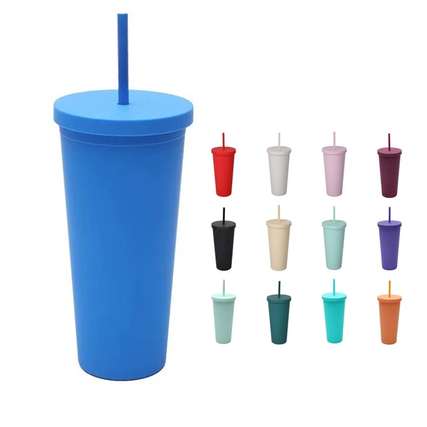 24Oz Double Plastic Outdoor Straw Cup