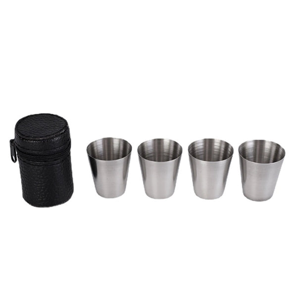 4 Pcs 1 Ounce Stainless Steel Metal Shot Glass With PU Bag