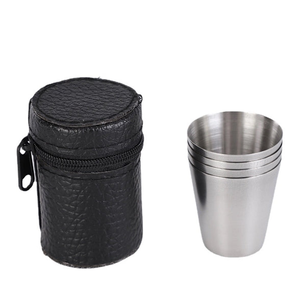 4 Pcs 1 Ounce Stainless Steel Metal Shot Glass With PU Bag
