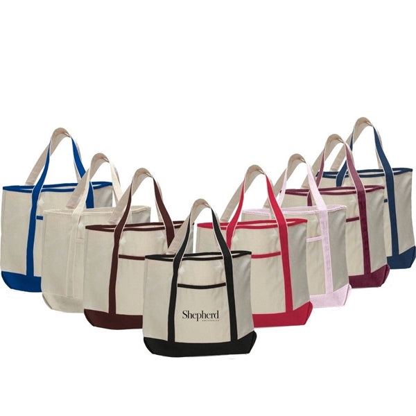 Large Cotton Boat Tote Bag with Outside Pocket (22 x 16 x 6)