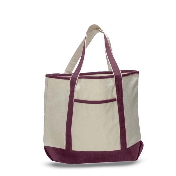 Large Cotton Boat Tote Bag with Outside Pocket (22 x 16 x 6)