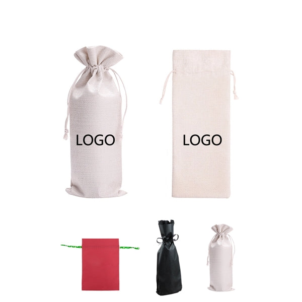 Non-Woven Wine Bottle Ribbon Drawstring Gift Bags