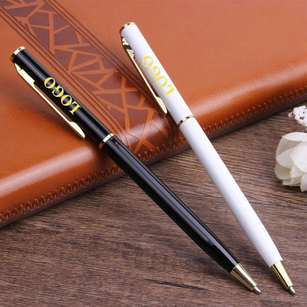 Slim Twist Metal Hotel Pen With Gold Trim
