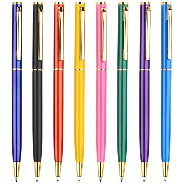 Slim Twist Metal Hotel Pen With Gold Trim