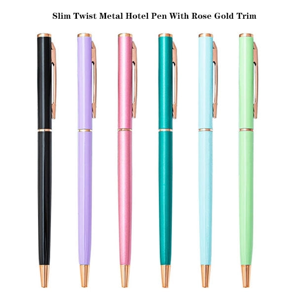 Slim Twist Metal Hotel Pen With Gold Trim