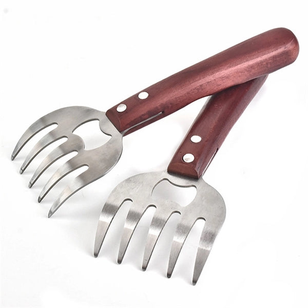 Stainless Steel Meat Claws with Long Wood Handle-2Pcs