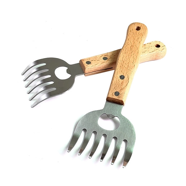 Stainless Steel Meat Claws with Long Wood Handle-2Pcs