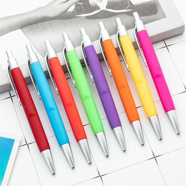 Smooth Solid Colored Click Ballpoint Pen With Pocket Clip