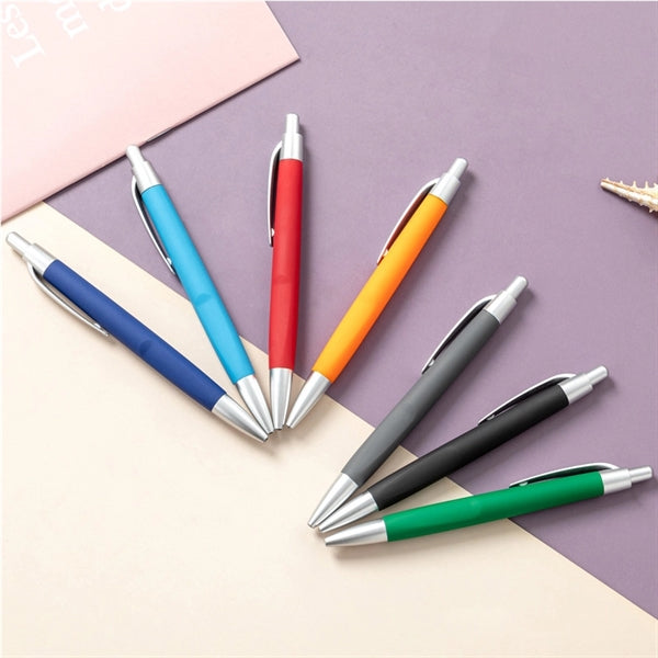 Smooth Solid Colored Click Ballpoint Pen With Pocket Clip