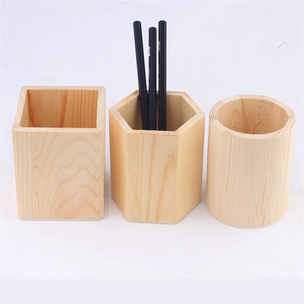 Pine Wood Desk Pen Pencil Holder